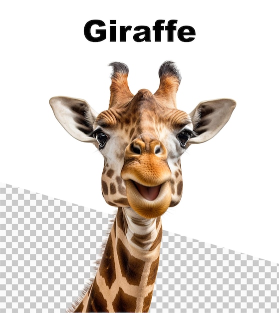 A poster with a head of a giraffe with the word Giraffe on the top