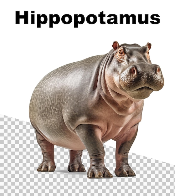 A poster with an hippopotamus on transparent background and the word hippopotamus on the top