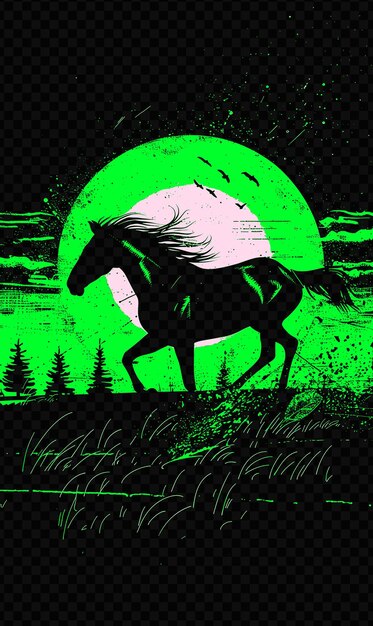 Un poster con un cavallo e uno sfondo verde con le parole 
