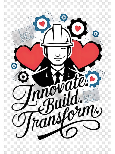 PSD a poster with a man in a hard hat and a red heart that says quot build build build build quot