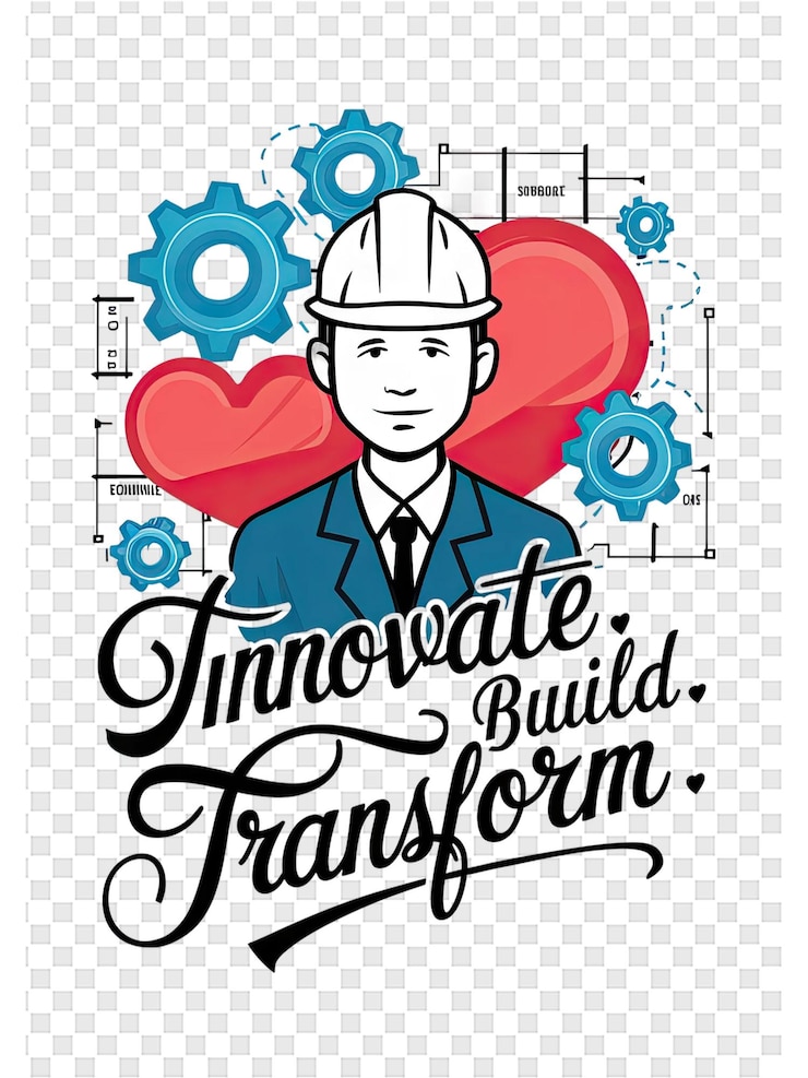 PSD a poster with a man in a hard hat and a red heart with the words build build build build