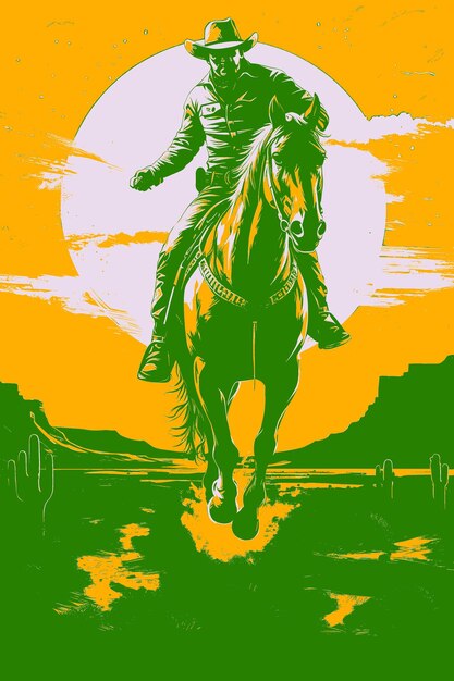 PSD a poster with a man on a horse that is in the sky