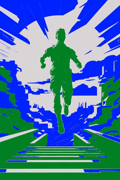 PSD a poster with a man running in the middle of it