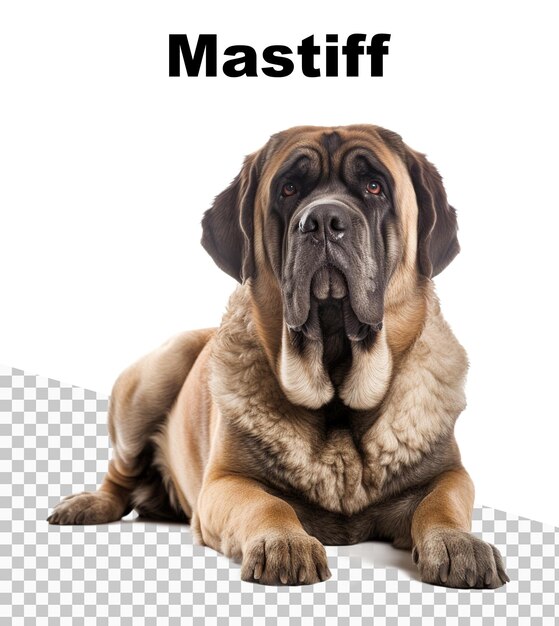 A poster with a mastiff dog and the word mastiff on the top