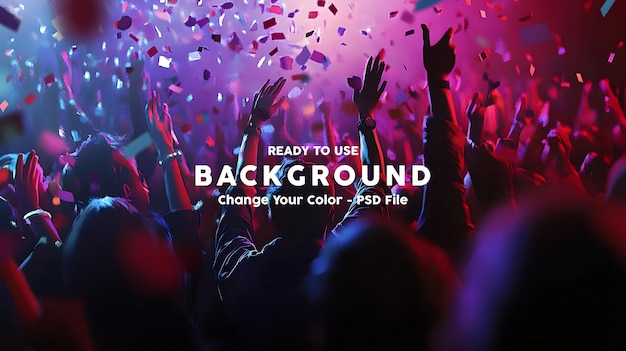 a poster with people in front of a colorful background