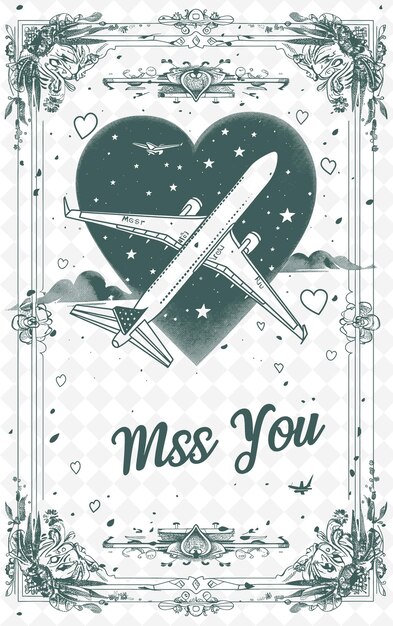 PSD a poster with a plane and the words miss you in the middle