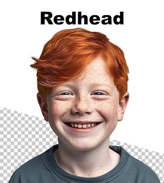 PSD a poster with a red haired boy with freckles on the face and the word redhead on the top