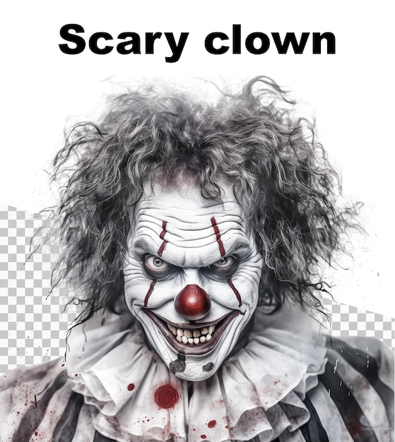 PSD a poster with a scary clown and the words scary clown on the top