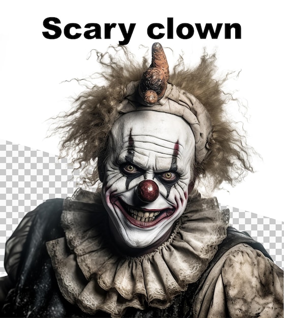 PSD a poster with a scary clown and the words scary clown on the top