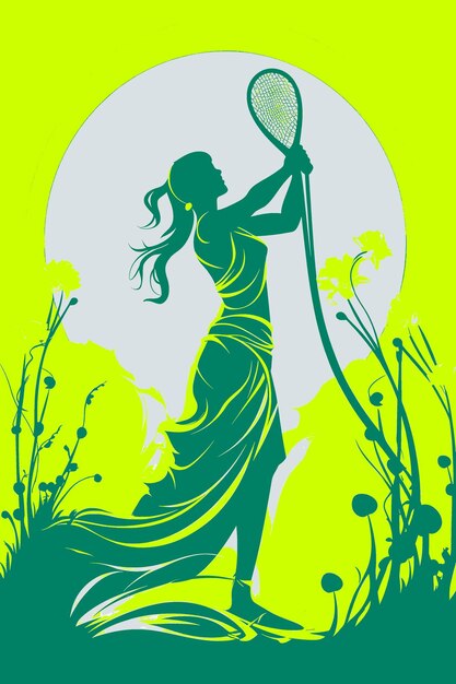 PSD a poster with a woman holding a broom and a green background