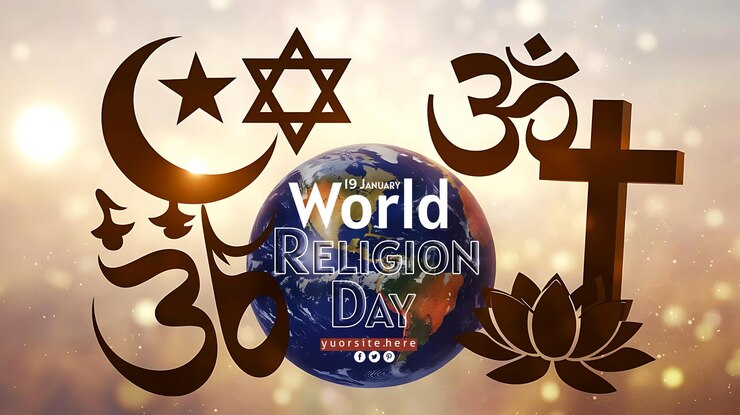 PSD a poster with a world of religion and a star in the middle