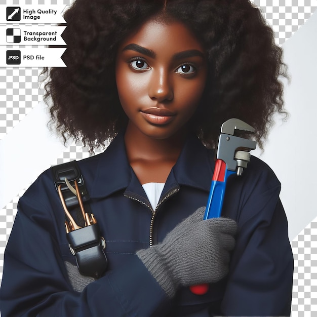 A poster for a woman holding a hammer and a pair of gloves