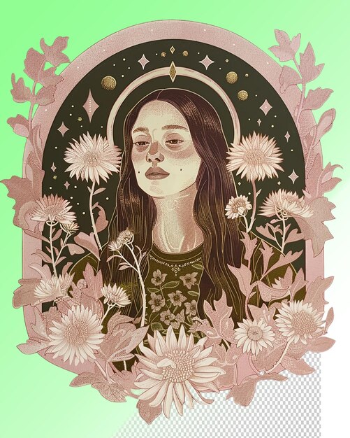 A poster of a woman with a face full of flowers