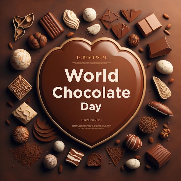 PSD a poster for world chocolate day with a heart shaped cookie.