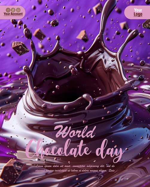 PSD un poster della giornata mondiale del cioccolato con uno sfondo viola