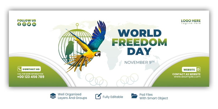 PSD a poster for world freedom day with a bird flying in the air