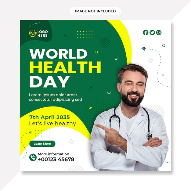 A poster for world health day with a man pointing to the right