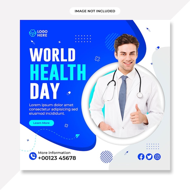 a poster for world health day with a man in a white shirt and a stethoscope