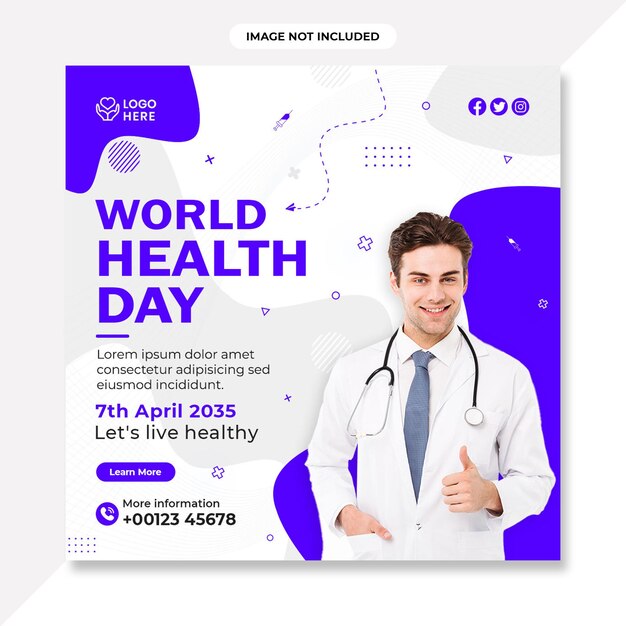 A poster for world health day with a man in a white shirt