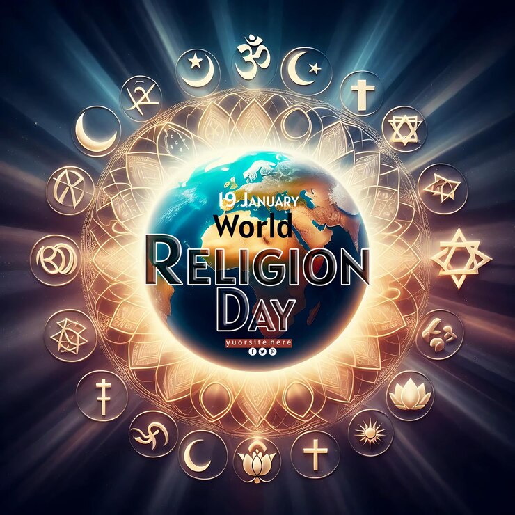 PSD a poster of a world with a circle of symbols around it