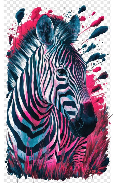 PSD un poster di una zebra con uno sfondo rosa e nero