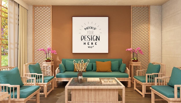 Posterframe in de woonkamer Mockup
