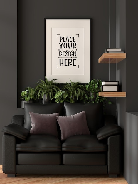 Posterframe in de woonkamer Psd Mockup