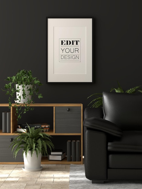 Posterframe in de woonkamer Psd Mockup