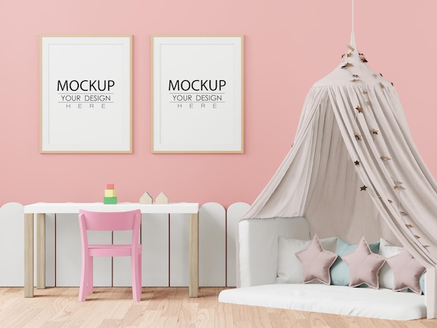 Posterframe in kinderkamer Psd Mockup