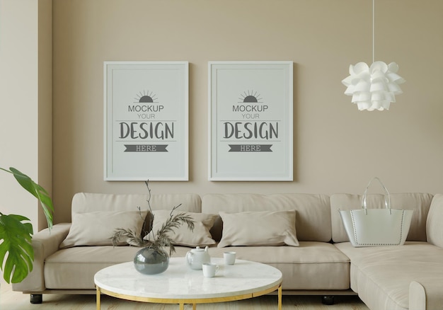 Posterframe in woonkamer mockup