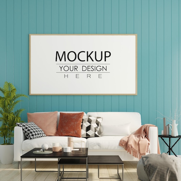 Posterframe in woonkamer Mockup