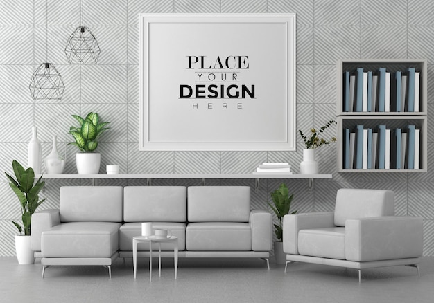 Posterframe in woonkamer psd mockup