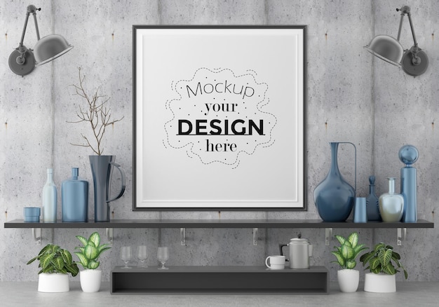 Posterframe in woonkamer Psd Mockup