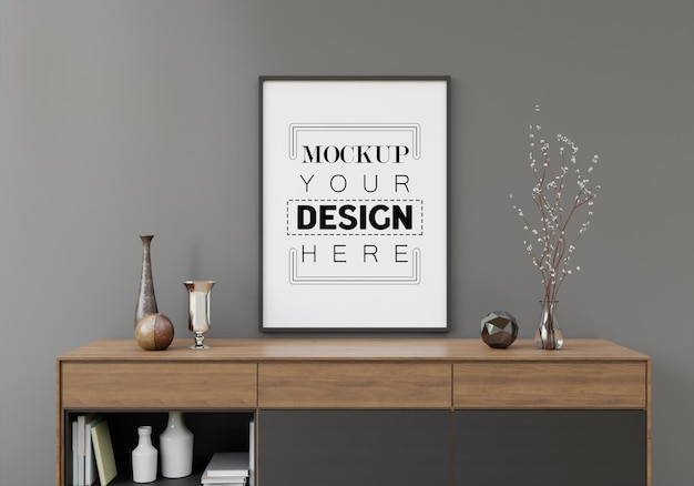 Posterframe in woonkamer psd mockup