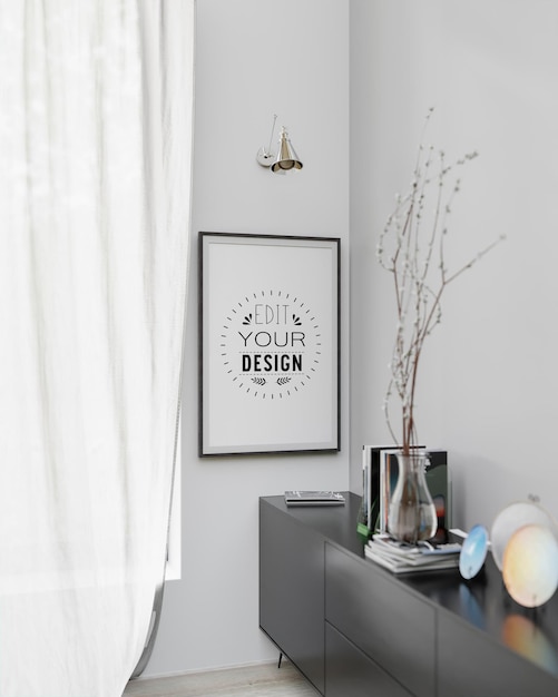 Posterframe in woonkamer psd mockup