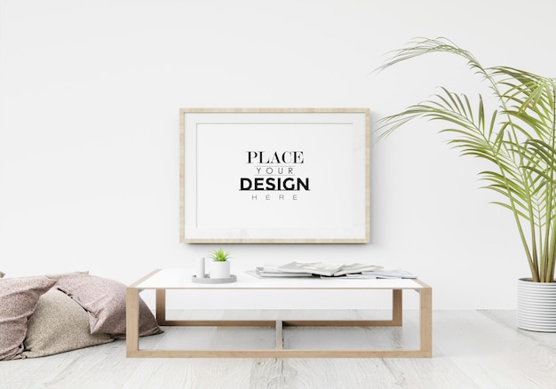 Posterframe in woonkamer psd mockup