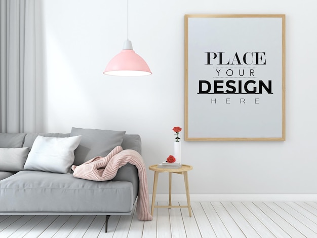 Posterframe in woonkamer psd mockup