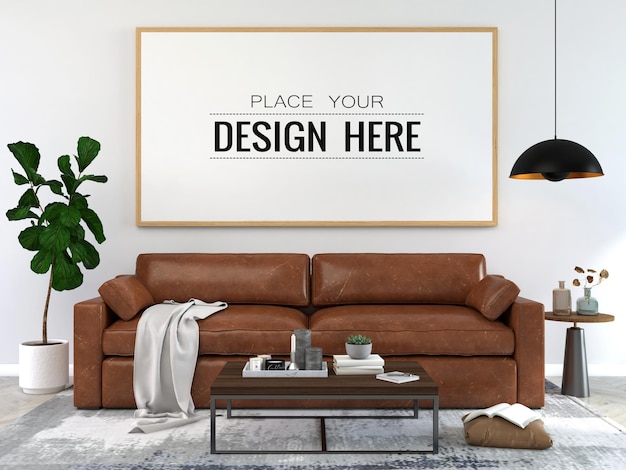 Posterframe in woonkamer psd mockup