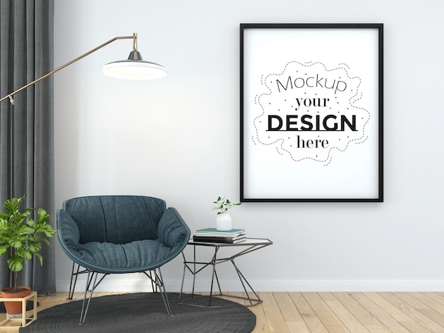 Posterframe in woonkamer Psd Mockup