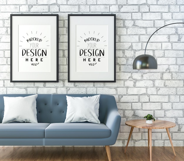 Posterframe in woonkamer psd mockup