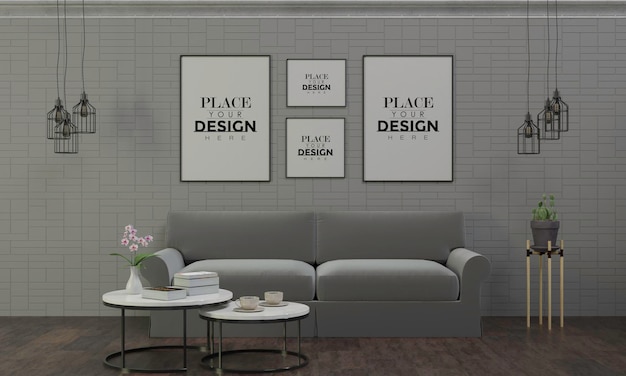 Posterframe in woonkamer psd mockup