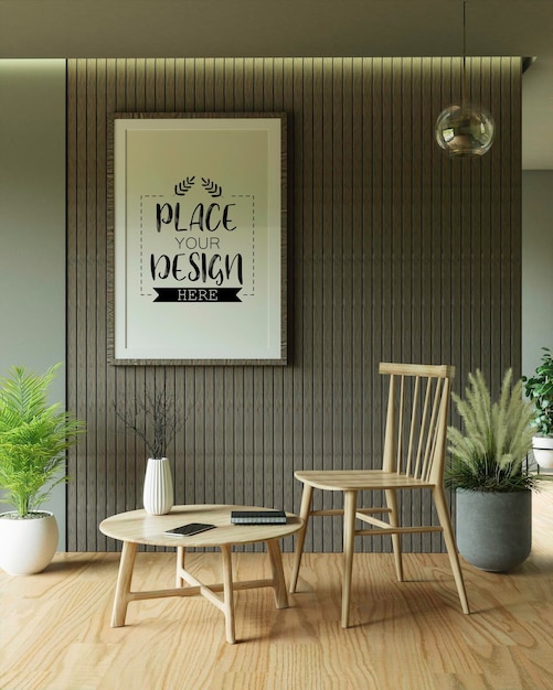 Posterframe in woonkamer psd mockup