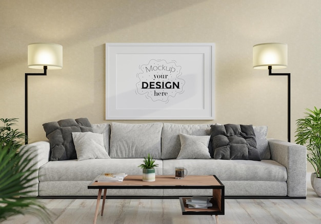Posterframe in woonkamer Psd Mockup
