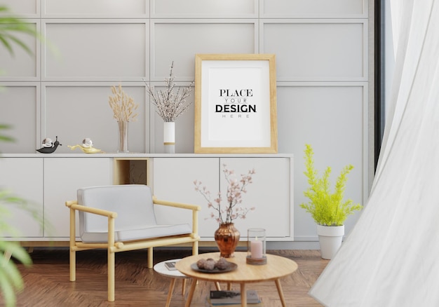 Posterframe in woonkamer Psd Mockup