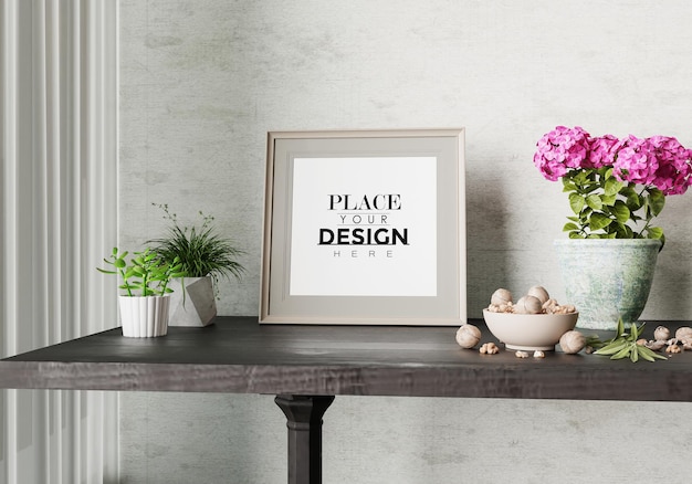 Posterframe in woonkamer psd mockup