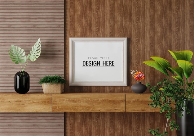 Posterframe in woonkamer psd mockup