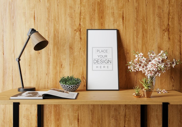 Posterframe in woonkamer psd mockup