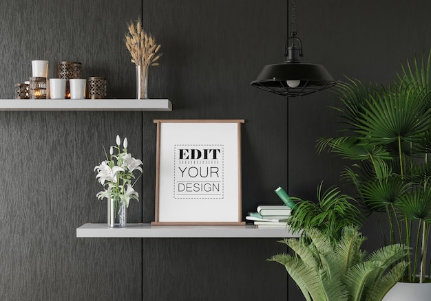 Posterframe in woonkamer psd mockup