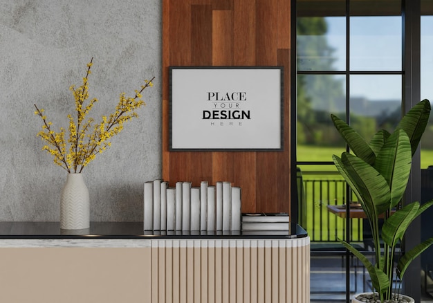 Posterframe in woonkamer Psd Mockup