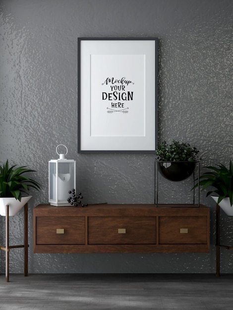 Posterframe in woonkamer psd mockup